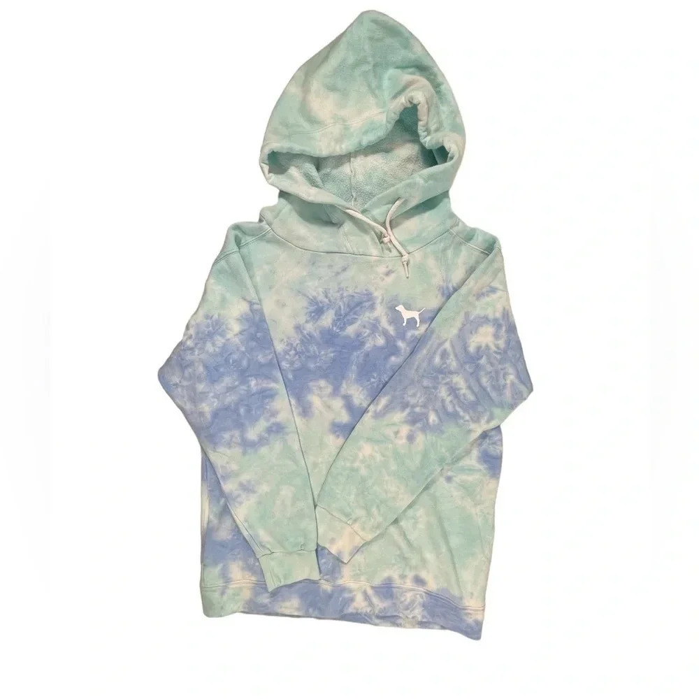 Victoria Secret PINK Blue Tie  Dye Oversized Hoodie Size Small